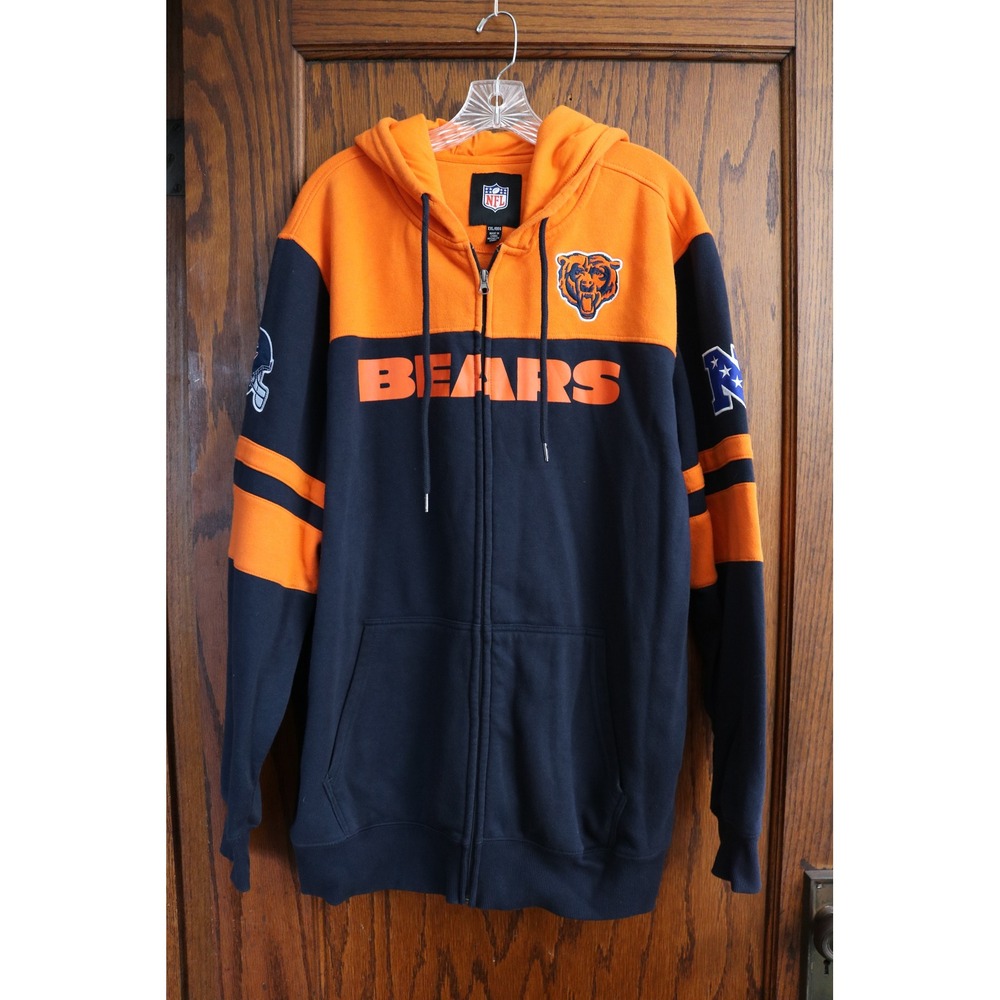 CHICAGO BEARS Full Zip Hoodie Men XXL Navy Orange Fleece Embroidered Gameday NFL